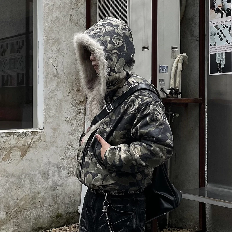 PFNW Hooded Fur Collar Splicing Winter Loose Casual Men's Short Cotton Jacket Autumn Winter New Cotton-padded Coat Tide 12C1577 cotton jacket