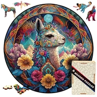 Wooden Puzzles For Adults Toys Llama Wooden Jigsaw Puzzles Round Shape Wood Animal Puzzle Creative Challenge For Family Friend 1