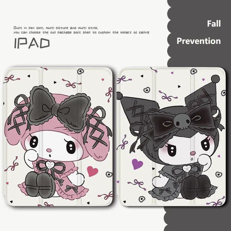 

Sanrio Ipad Case Trifold Kawaii Kuromi Mymelody for 9/10 Generation/10.2 Inch/mini6/air5/4/pro All Inclusive Protective Sleeve