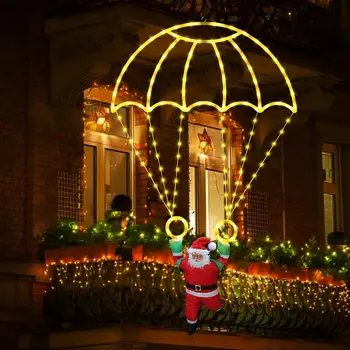 LED Christmas Parachute Lights with Santa Claus Usb Powered for Roof Eave Balcony Garden Christmas Festival Atmosphere Decor 1