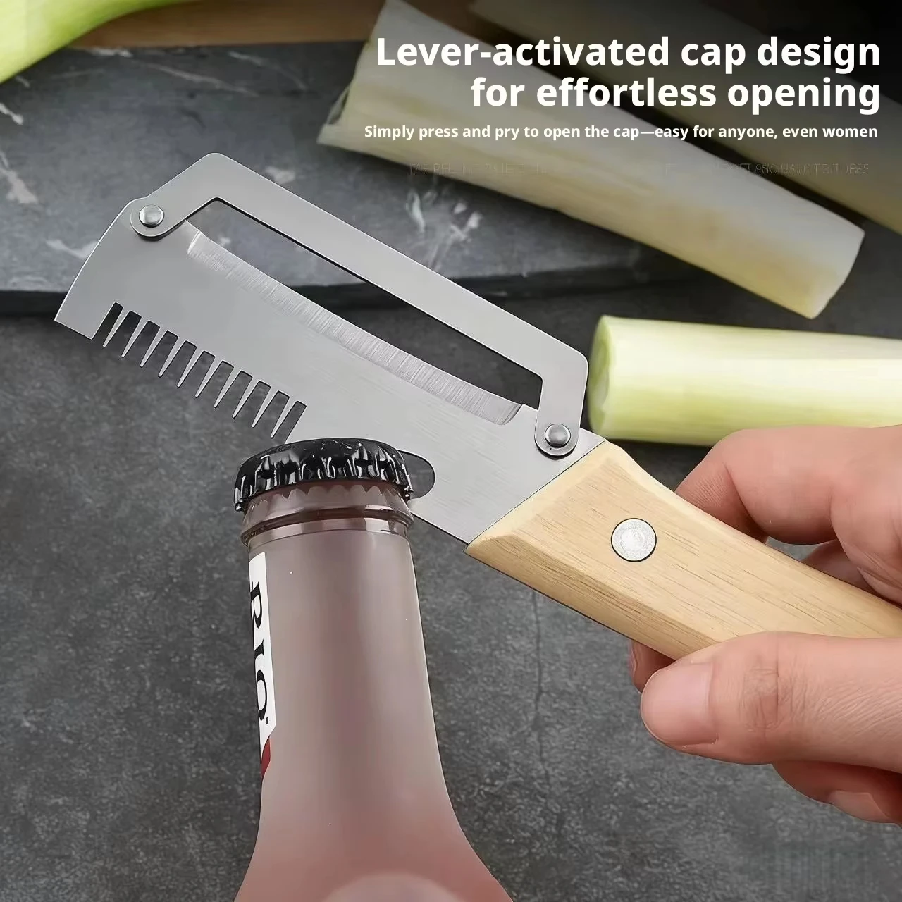 2-in-1 Stainless Steel Peeler Multi-Functional Serrated Vegetable Slicer Fruit Peeling Slicing Wooden Handle New Kitchen Knife 4