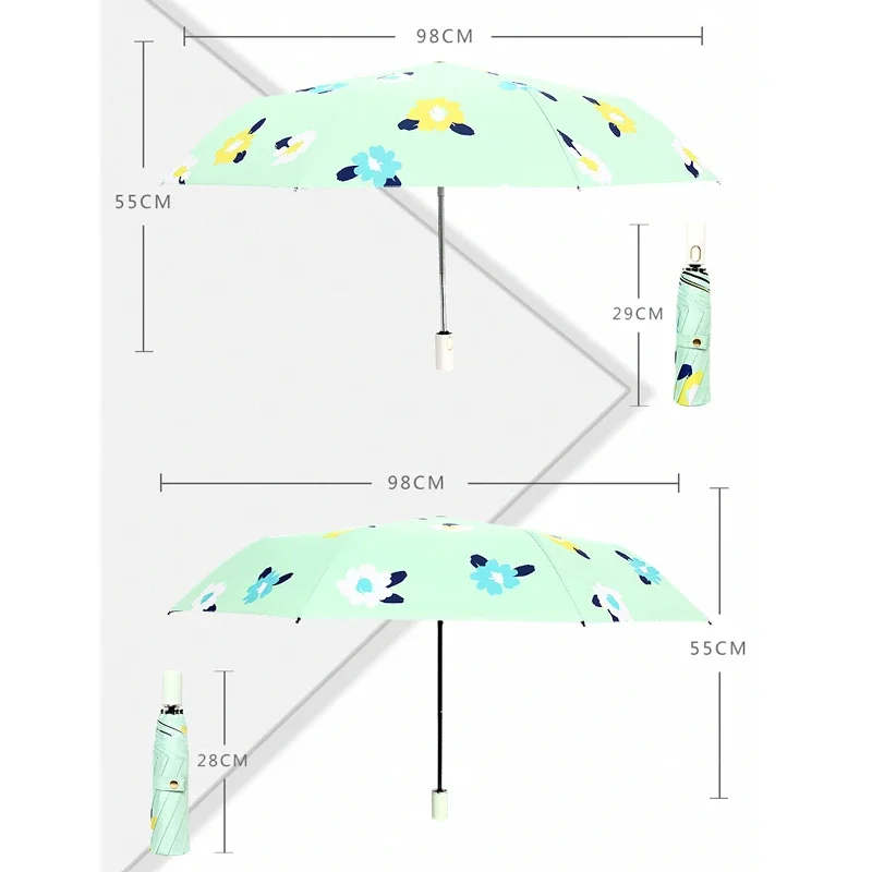 Creative Fully Automatic Parasol with Three Folding, Nordic Illustrator, Anti-UV Sun Umbrella, Sunny and Rain, Home Items, 1Pc