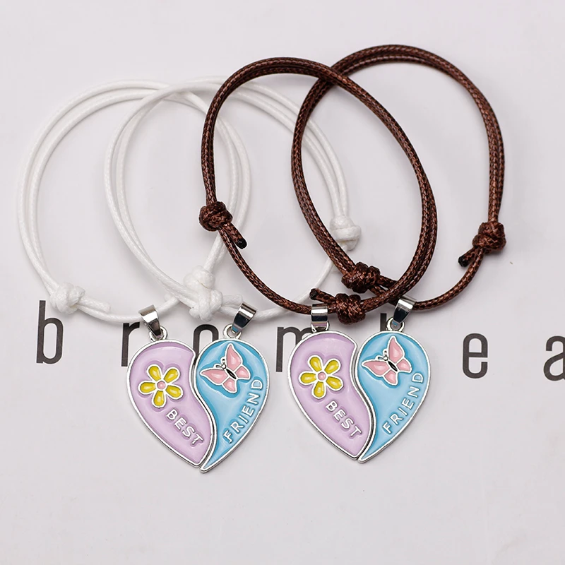 Bracelet Jewelry Bohemian Braided Ladies Stitching Heart Shaped Best Friend BFF Pendant Friendship Gift