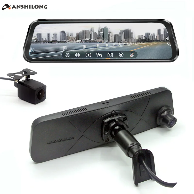 

ANSHILONG 9.66" FULL TOUCH SCREEN Display Car Stream Media Rear View Mirror DVR Monitor FHD 1080P with Special Bracket