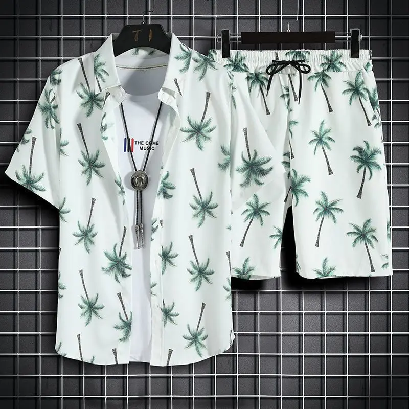 Hawaiian Shirt and Shorts Set Beach Clothes For Men 2 Piece Set Quick Dry Printing Casual Outfits Summer