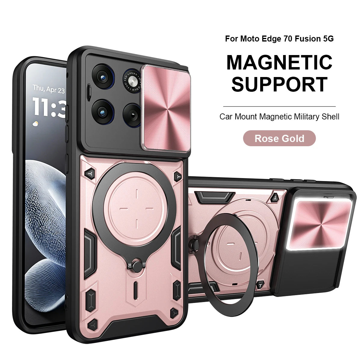 Rugged Armor Magnetic Bracket Phone Case with Slide Camera Protection Cover