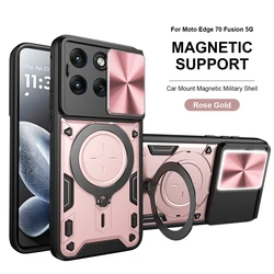 Rugged Armor Magnetic Bracket Phone Case with Slide Camera Protection Cover for Motorola Edge 70 Fusion (JS pink)