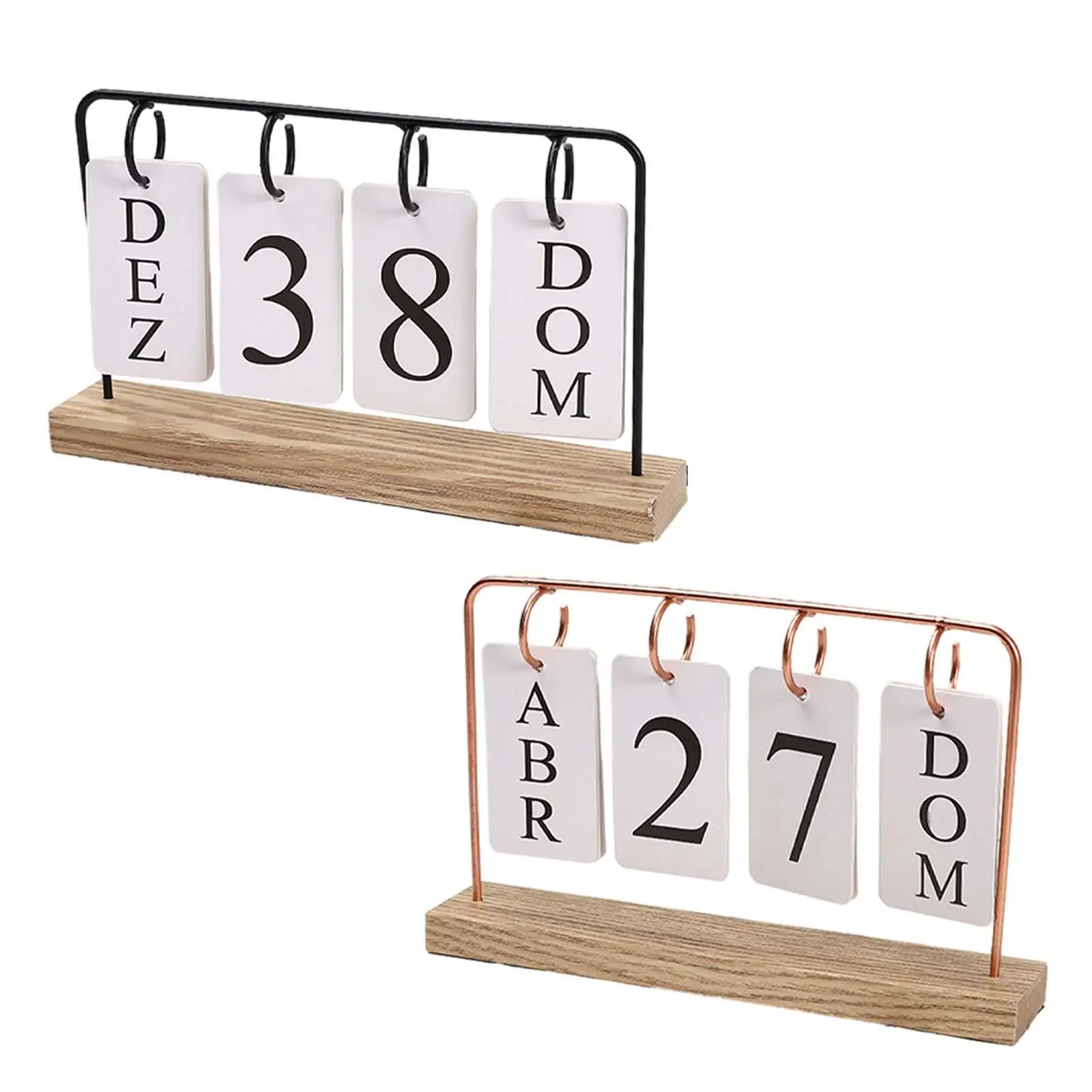 

Metal Desk Calendar Artwork Wooden Base Month Date Week Display Photography Props Tabletop Ornament for Home Decor School Gift