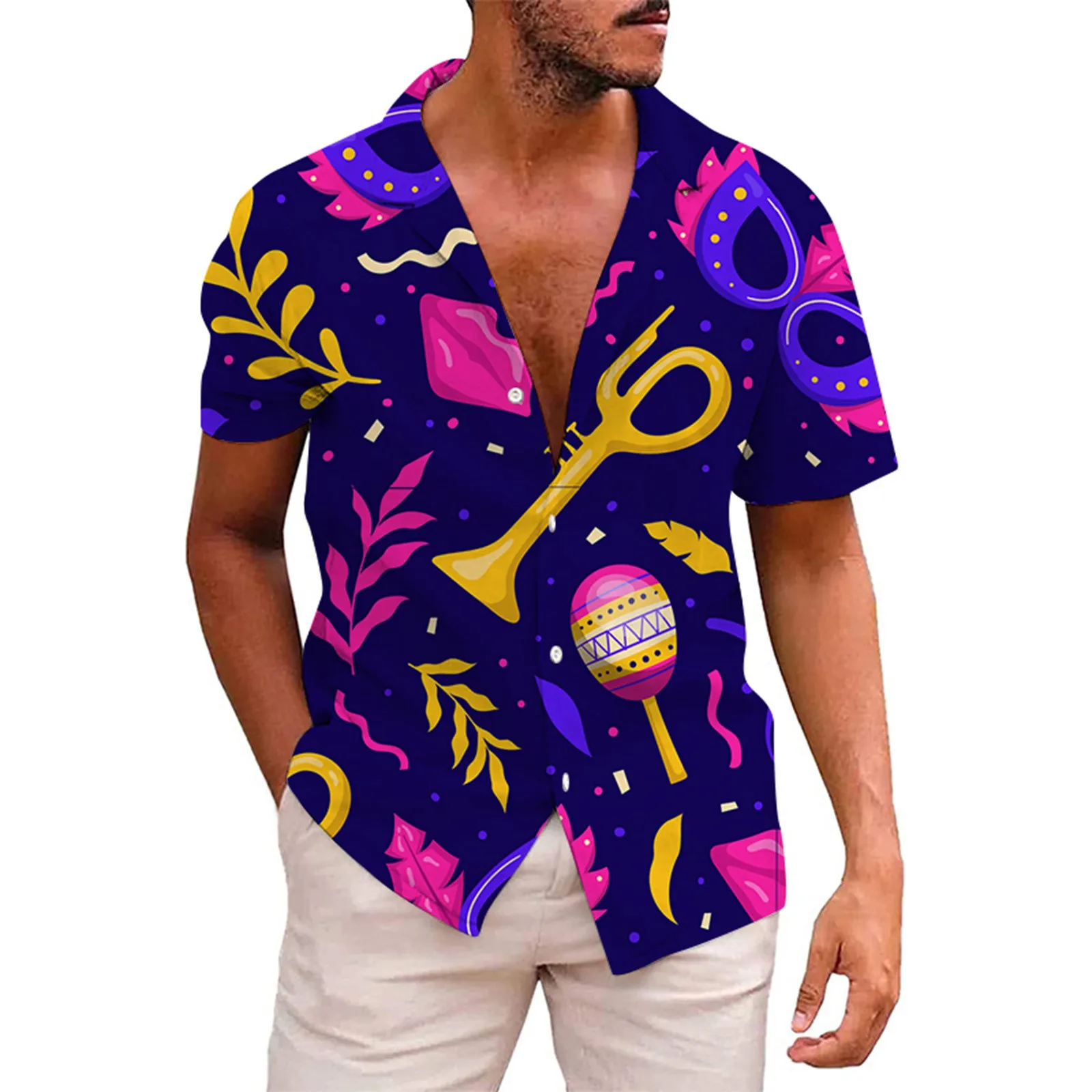 

Men's Carnival Short Sleeve Shirt Autumn Casual Green 3D Printing Hawaii Short Sleeve Shirts Geometric Ethnic Flower