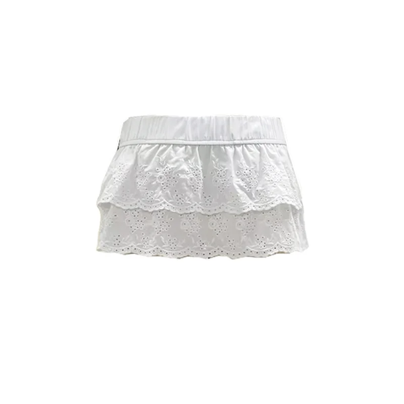 y2k Mini Skirts 2000s Women Solid Color Hollow Eyelet Embroidery Ruffle Short A Line Skirt Low Rise Skirts Streetwear 5 y2k Mini Skirts 2000s Women Solid Color Hollow Eyelet Embroidery Ruffle Short A Line Skirt Low Rise Skirts Streetwear