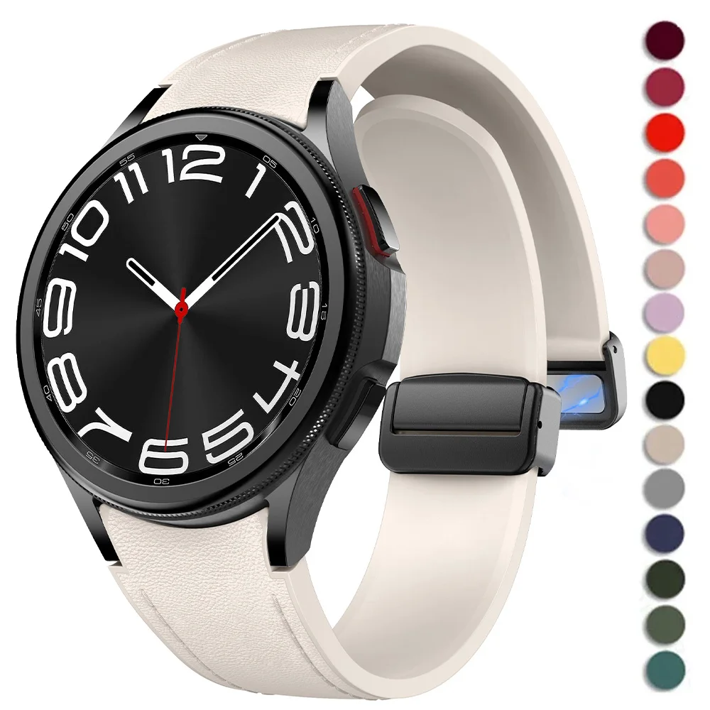 Cinturino In Vera Pelle In Silicone Per Samsung Galaxy Watch 6 5 4 40Mm 44Mm 5Pro 45Mm No Gasp Bracciale Per Orologio 6 Classic 43Mm 47Mm