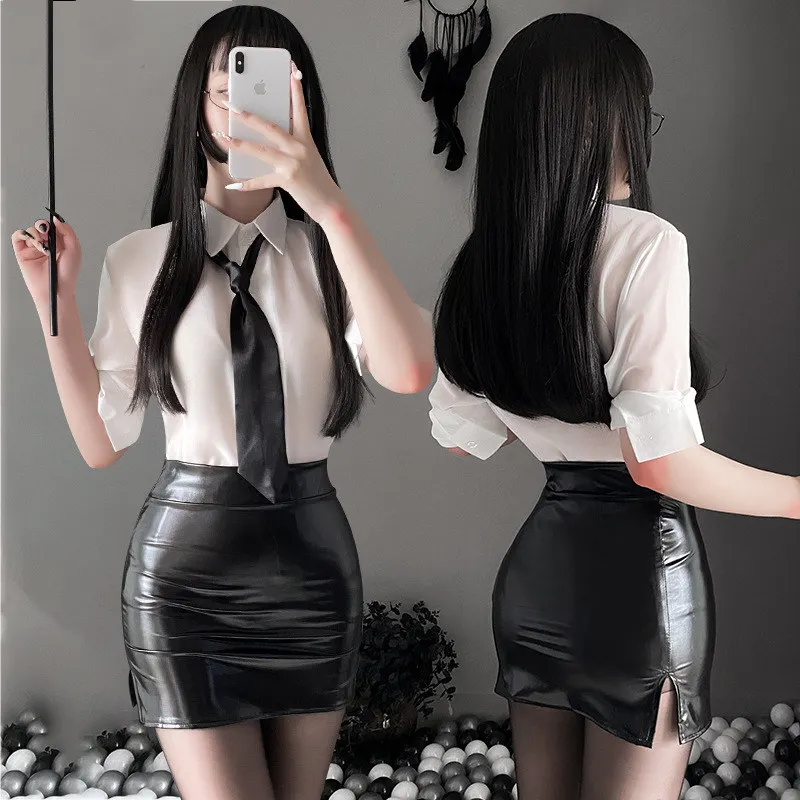 2022-Sexy-Underwear-Secretary-Costume-Women-Teacher-Cosplay-PU-Skirt-Office-Uniform-Role-Play