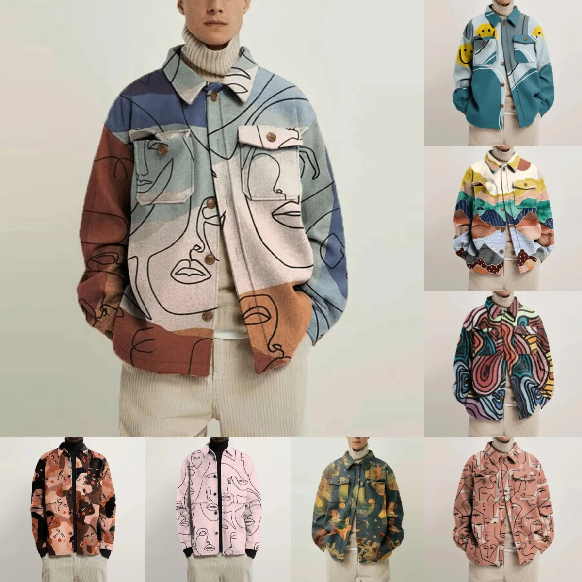 Hipster Men Turn-down Collar Shirts 2022 Autumn Winter Fashion Abstract Printed Thick Shirt Mens Cardigan Tops Casual Streetwear |