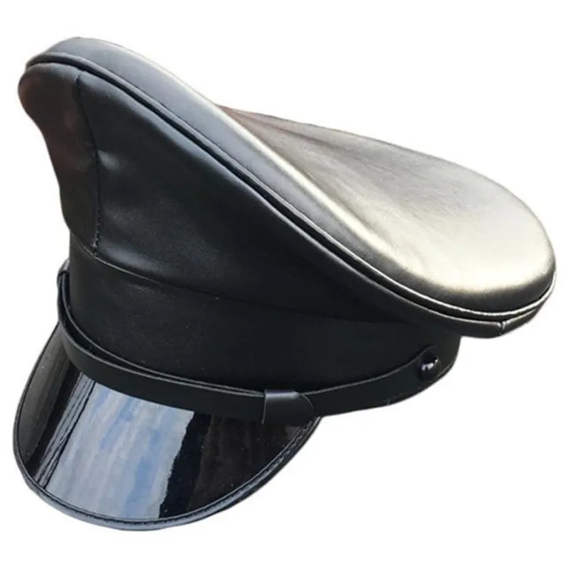 Bar themed film and television performance leather hat German military cap PU leather hat network anchor prop