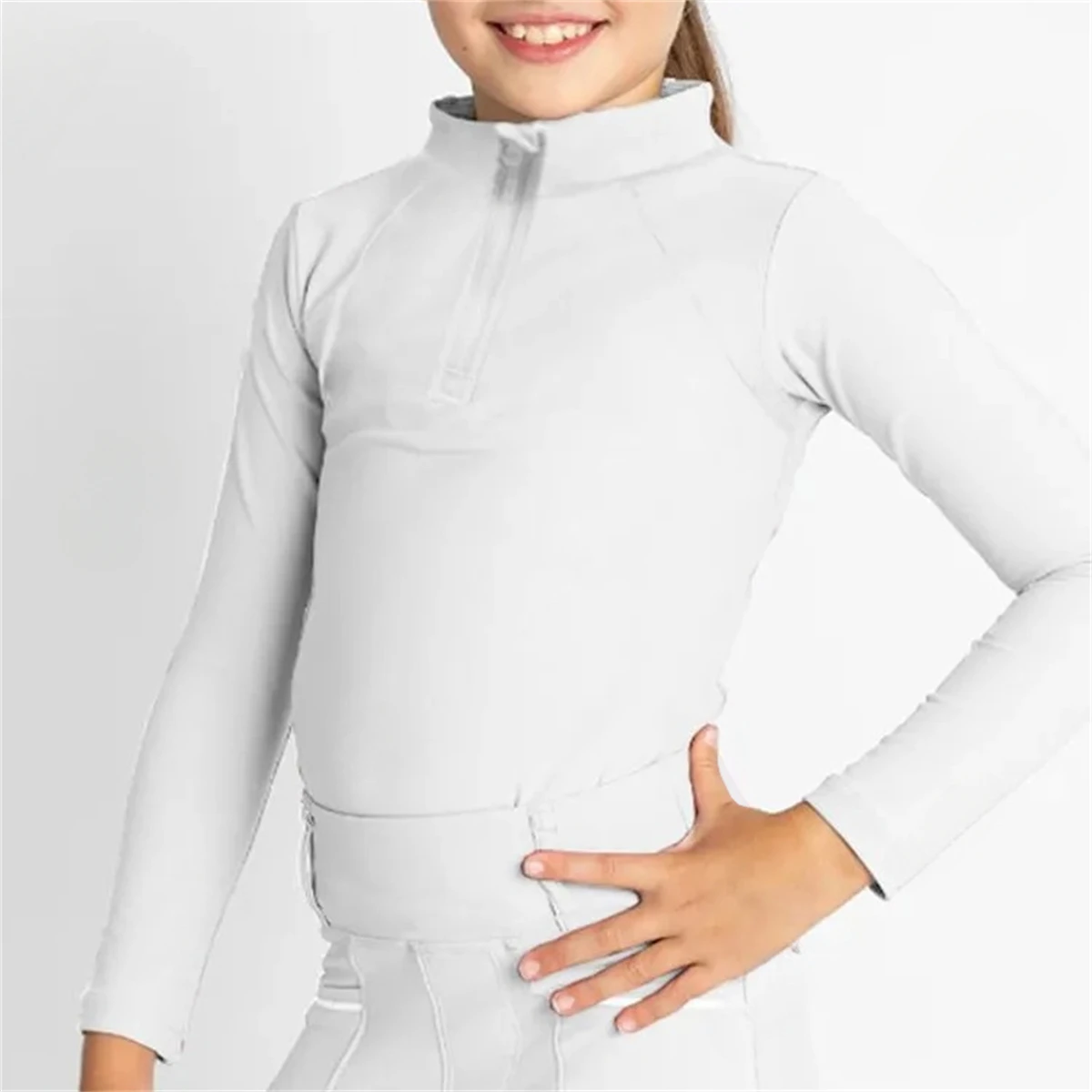 MXLLINA Zipper Equestrian T-Shirts Girls Longsleeve Sport Horse Riding Clothes Breathable Tops Girl Trainning Competition Blouse 3