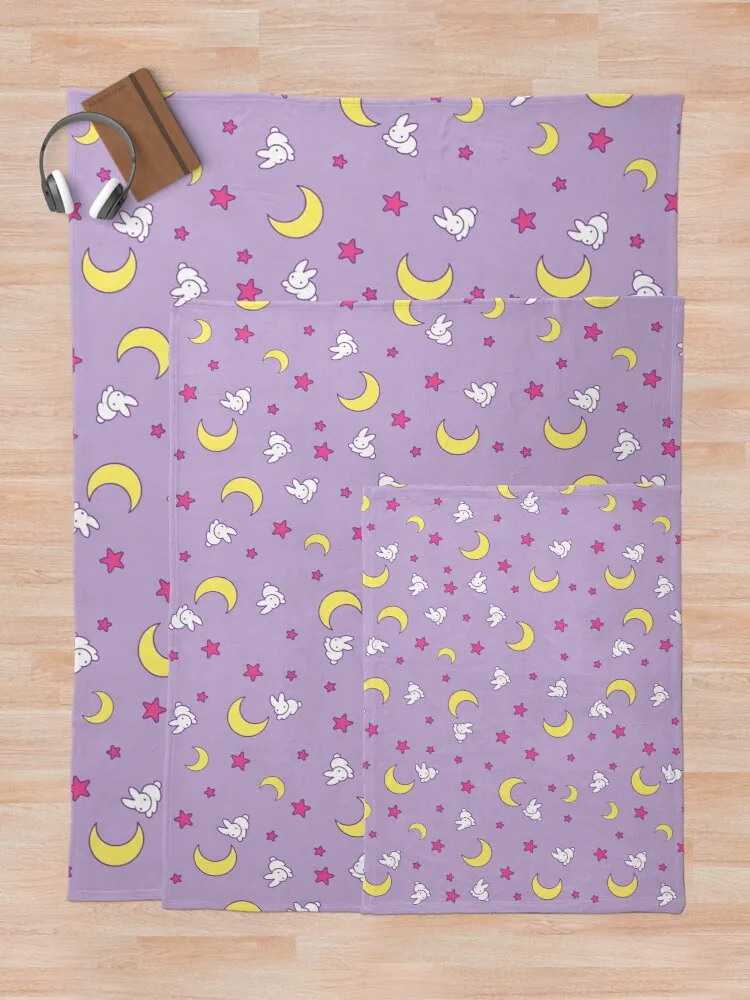 Usagi Blanket - Sailor Moon - Crescent Moon and Bunny Pattern Throw Blanket Summer Blanket Kawaii Blanket