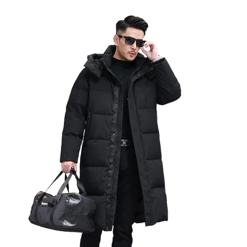 Men's down jacket, white duck down filling, lengthened and thickened, three-dimensional cutting, casual warm coat
