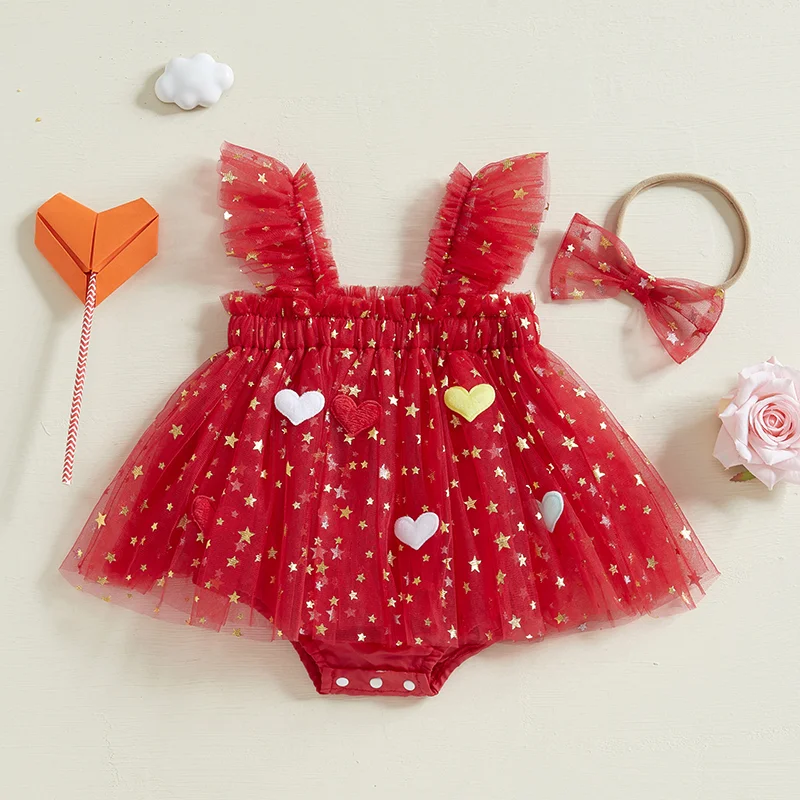 Infant Baby Girl Valentine's Day Outfit Star Heart Flower Tutu Dress Romper Newborn Festival Clothes Dress girls dress baby girl dress