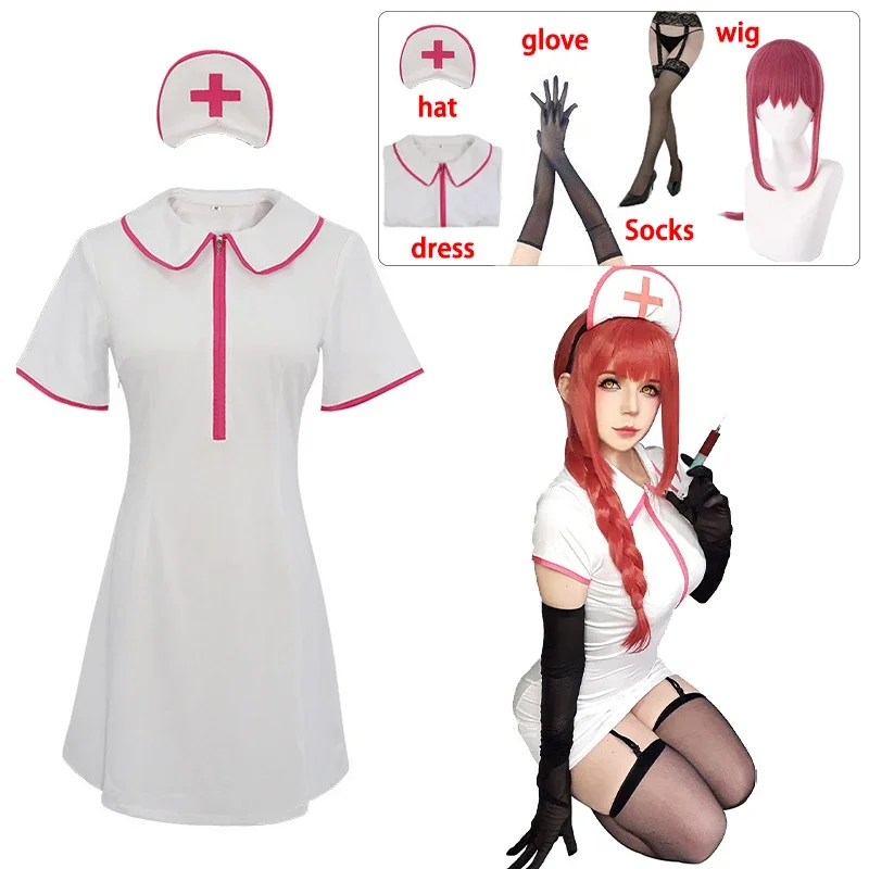 

Anime Chainsaw Man Makima Cosplay Costume Nurse Uniform Wig Sexy Halloween Costume for Women
