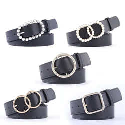 Diamond Inlaid Women's Fashion Decorative Coat Jeans Pearl Buckle Belt Retro