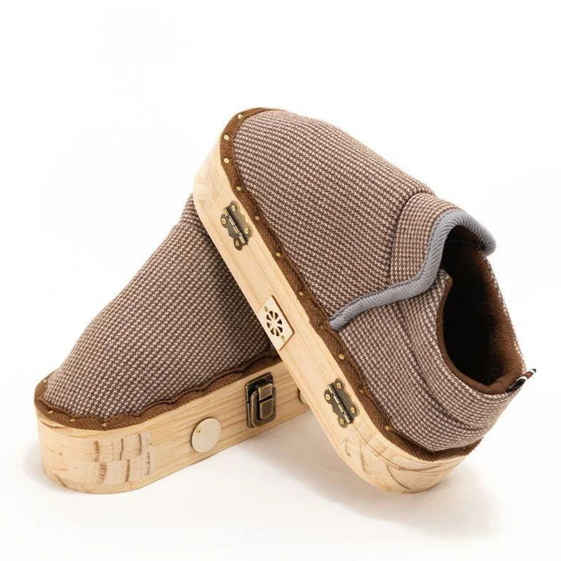 뜸 신발 휴대용 발 마사지 부츠 원목 밑창 열 요법 핫 컴프레스 워킹 요법 기기