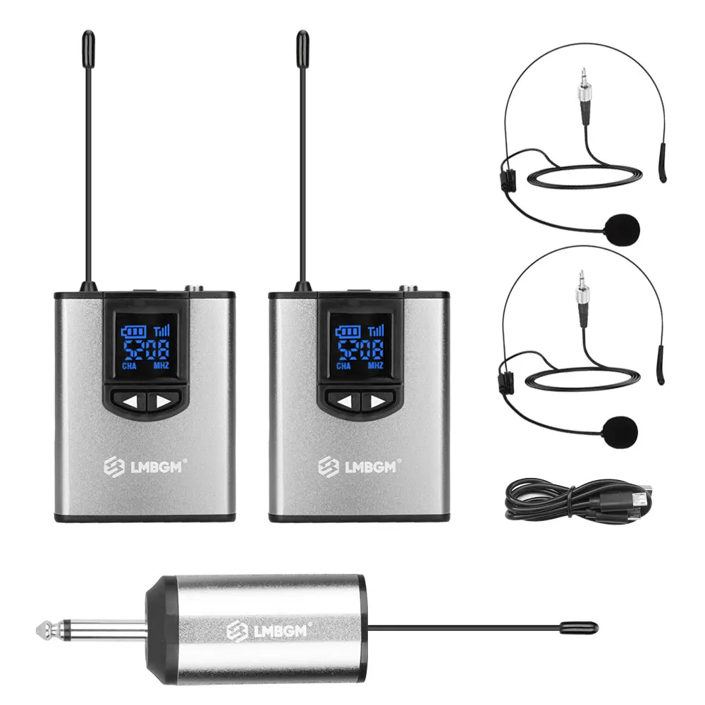 LMBGM-MK36 UHF Wireless Microphone System Mini Bodypack Lavalier/Headset Mics Metal Material Long Battery Life for Live,Teaching