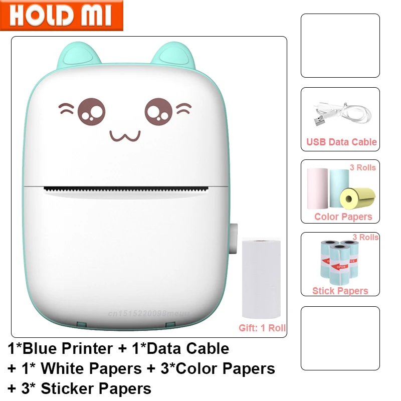 Portable Thermal Mini Printer MINI CAT Print sticker color Paper Photo Pocket 57mm Printing Wireless support Android IOS phones canon small photo printer Printers