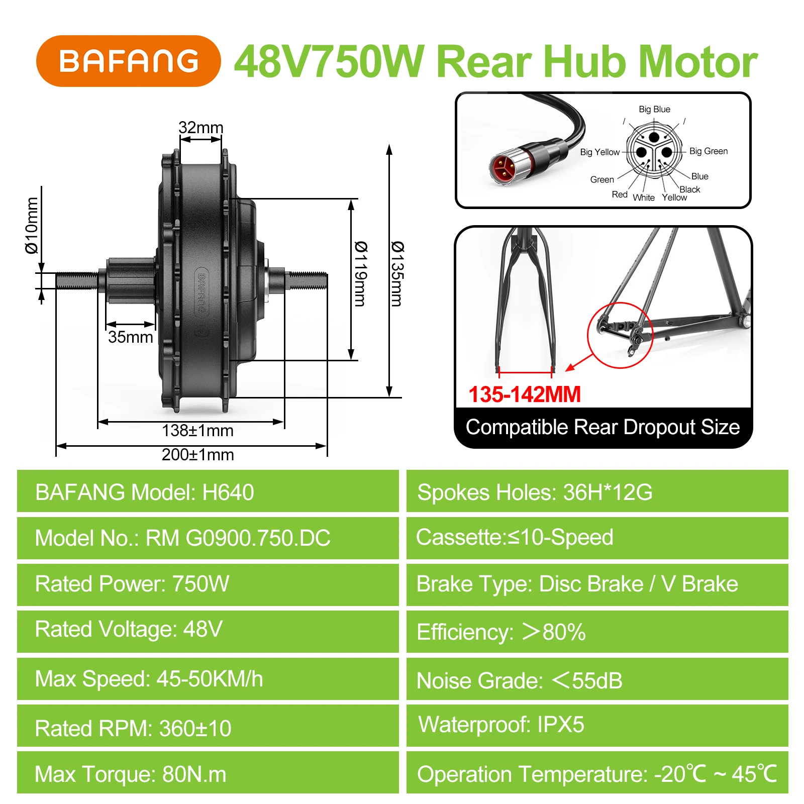 BAFANG G0900 48V 750W Hub Motor For Bicycle Rear Wheel Drive Motor