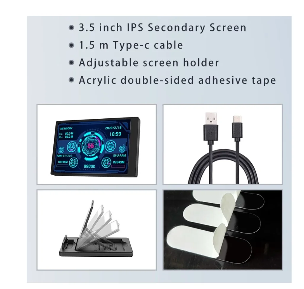 Xuan Fang 3.5 Polegada Ips Tipo-c Tela Secundária Computador Cpu Gpu Ram Hdd Monitorusb Display para Livremente Aida64 Mini Monitor - Image 6