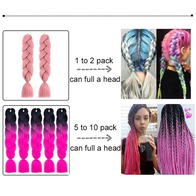 Synthetic 24Inch Long Jumbo Braids Extensions Yaki Straight Braiding Hair Afro Ombre Color Hair for Women 5
