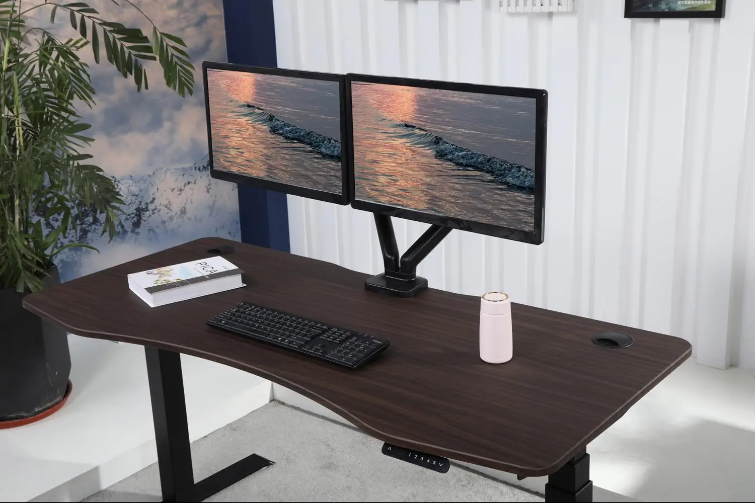 Children Tables 71" Height Adjustable Standing Desk with Memory Controller Walnut 30"D x 71"W x 25"H Engineered Wood