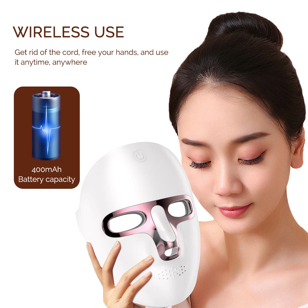 Facial LED Mask 7 Colors Face Skin Care Mask Anti Acne Therapy Skin Rejuvenation Repair Skin Brightening Wireless Use