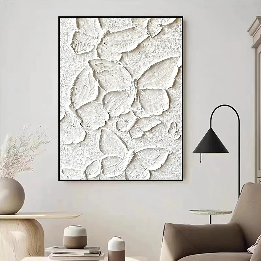 

Handmade Oil Painting White Texture Butterfly Oil Painting Abstract Butterfly Painting Butterfly Art Living Room Wall Decor