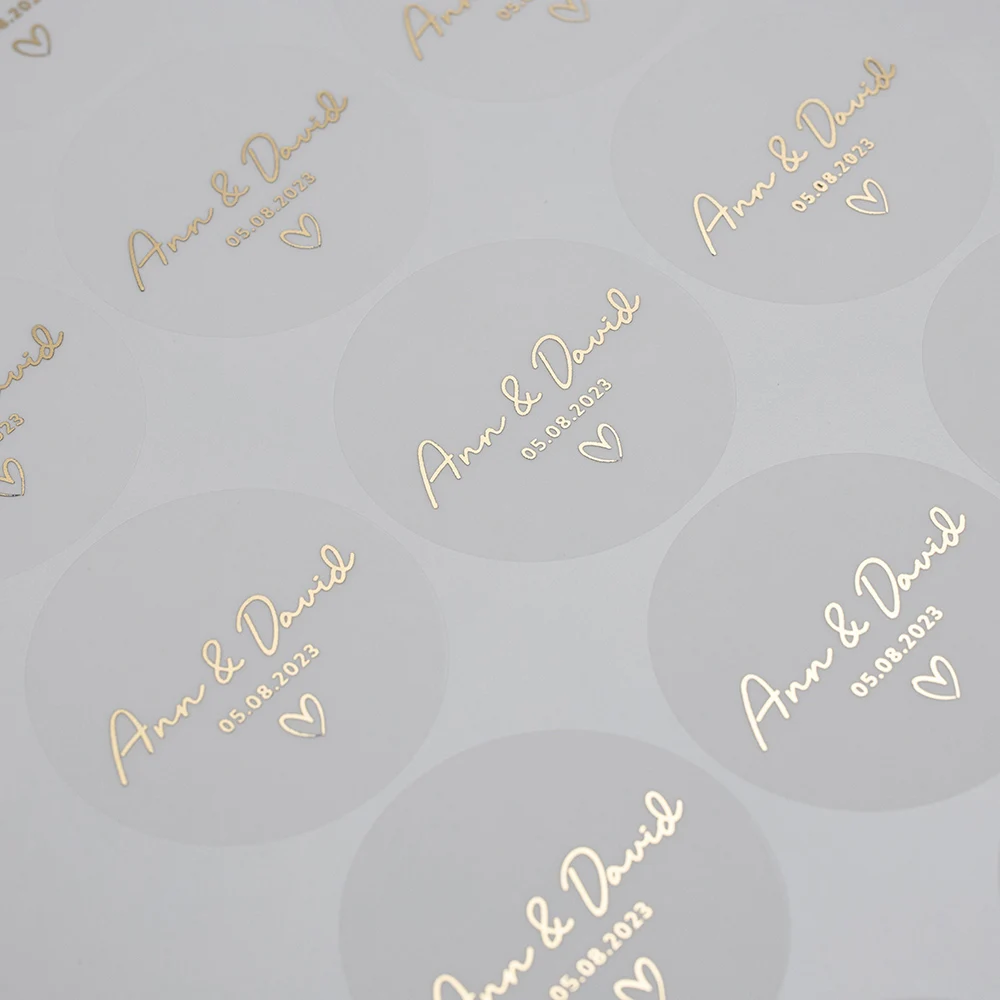 Round Gold Foil Clear Label Stickers 50pcs Custom Wedding Party Envelope Gift Bag Candles Box Pack Cookie Thank You