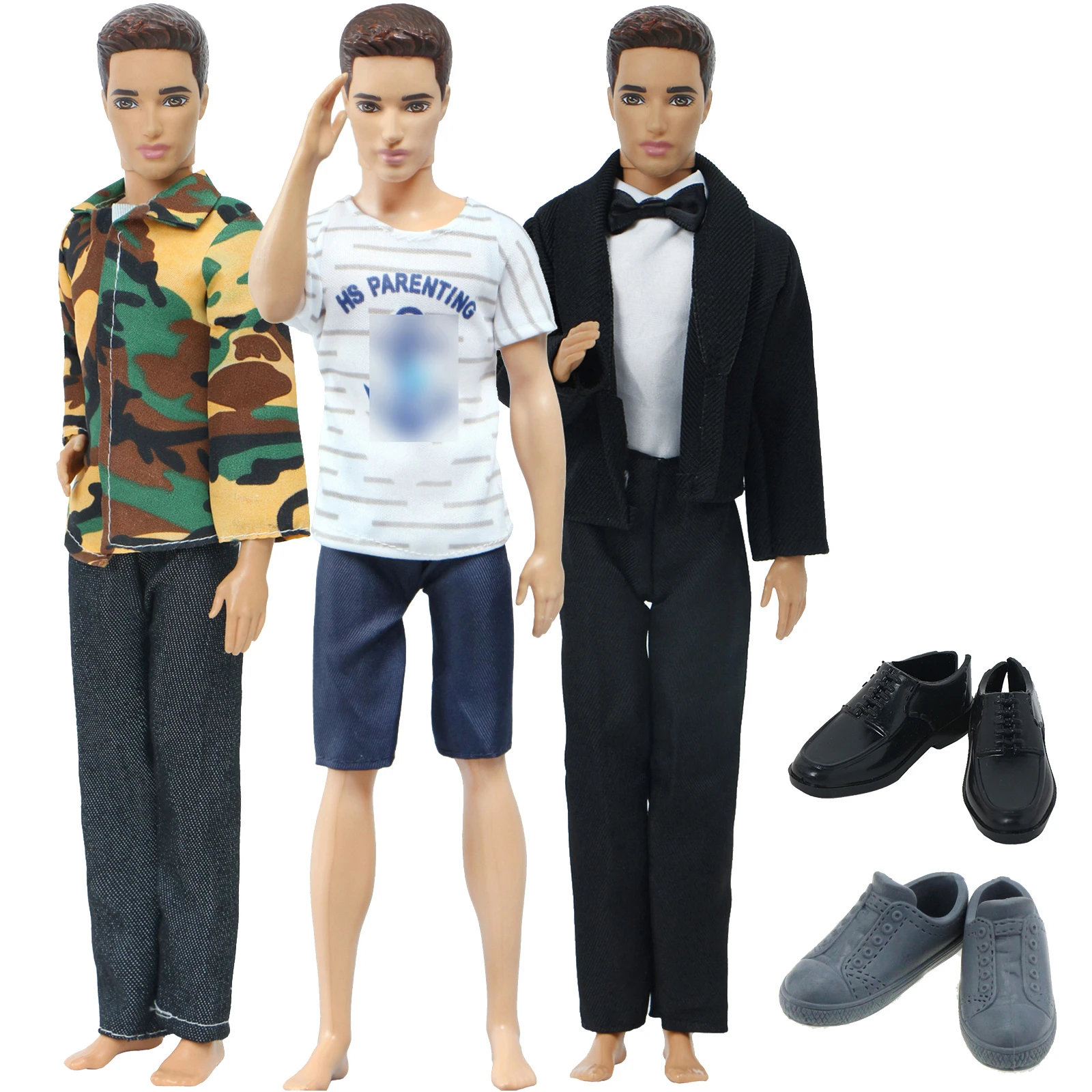 5 Set/pack 3 Handmade Men's Doll Outfit Pants T-shirt Casual Daily Wear 2  Chaussures Pantoufles Vêtements pour Barbie Doll Ken Accessoires