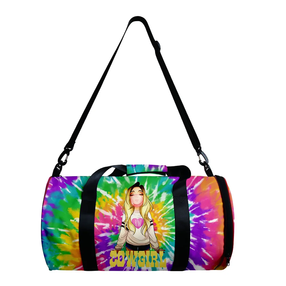 만화 노벨티 베키 푹신한 3D 인쇄 대용량 여행 가방, 배럴 모양 크로스바디 백, 야외 스포츠 가방, 체육관 요가 가방 