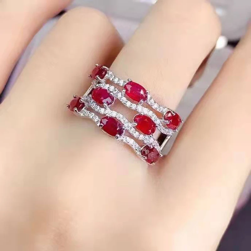 Foydjew New Simulation Mozambique Ruby Rings Multi-layer Twining Micro-inlaid Full Zircon Colorful Treasure Female Ring