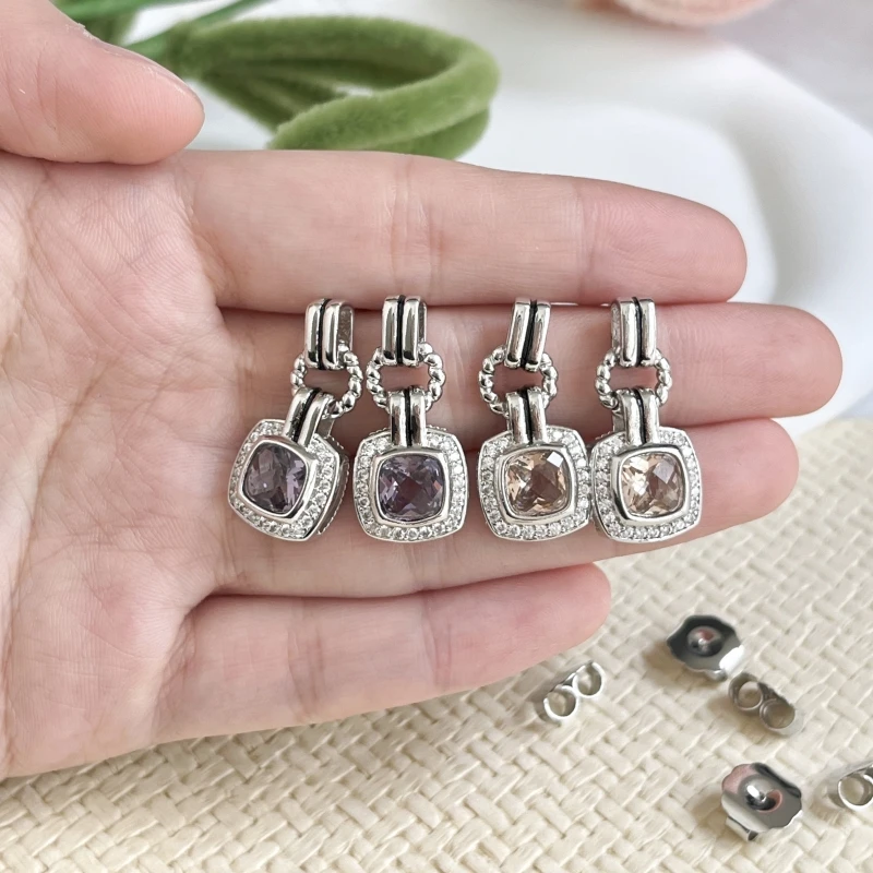 HSC DY Cable Classics Earrings in Sterling Silver with Amethyst and Pave Diamonds at Ahee Jewelers