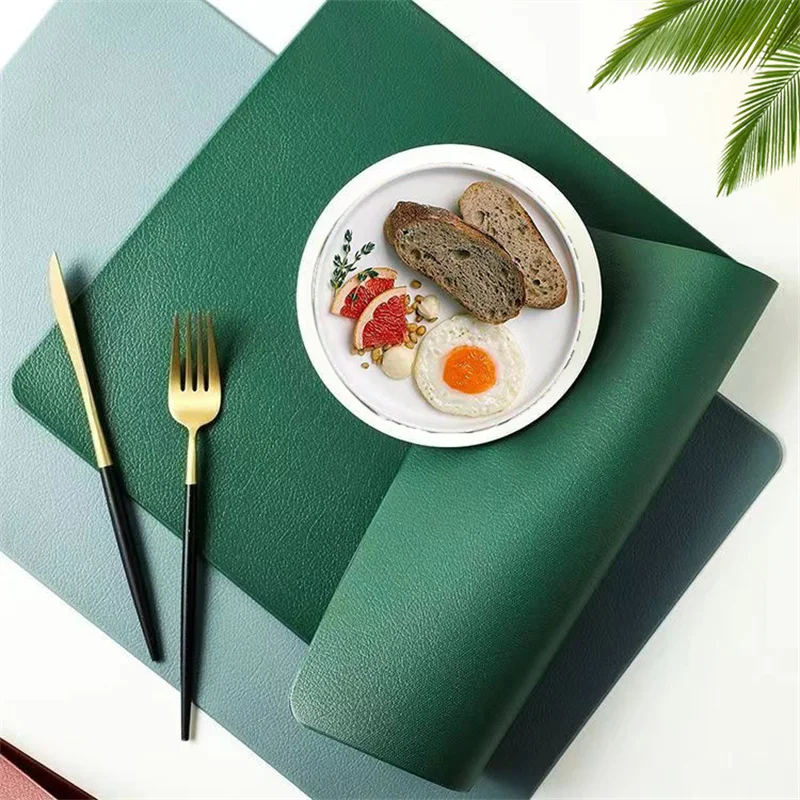 

Solid Color Leather Meal Mat Waterproof Oil proof Dining Table Mat Household Anti Scalding Bowl Plate Mats Heat Insulation Pad