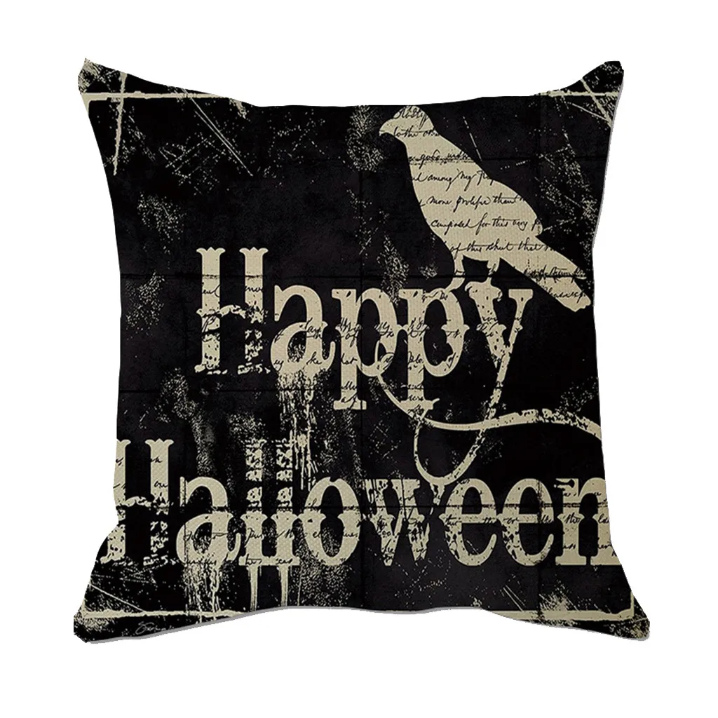 

Halloween Cushion Cover Crow Print Decorative Throw Pillow Covers Letter Linen Pillow Case For Sofa Home Decor Cojines