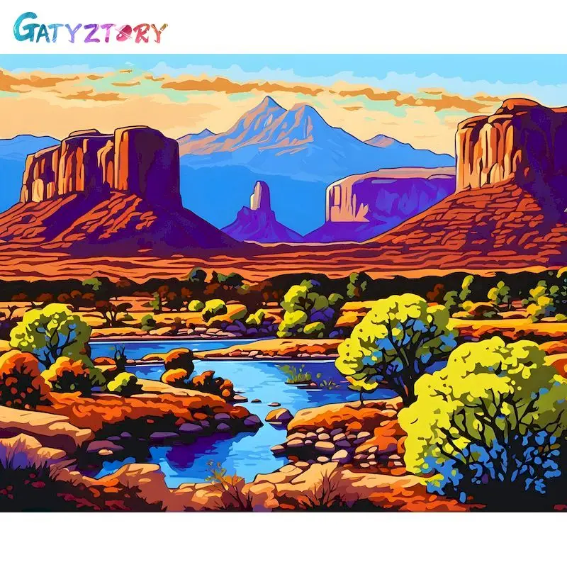 

GATYZTORY, цвет скалы, ландшафт, рандомная роспись вручную, Акриловая Краска на холсте, украшение для гостиной