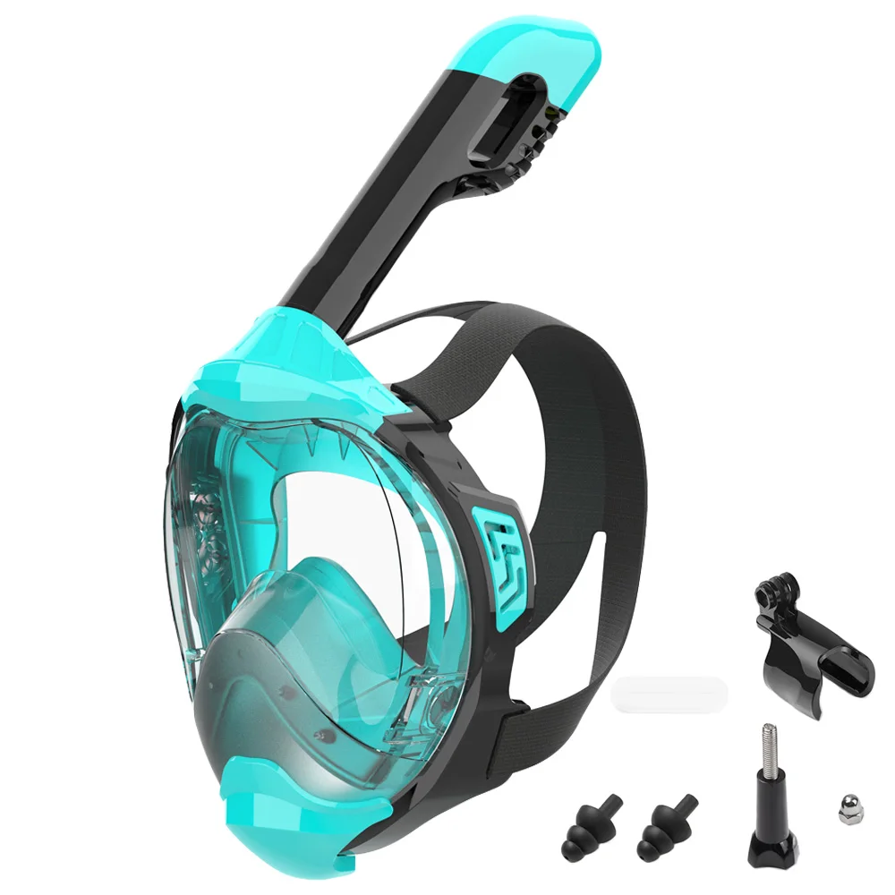 Full Face Snorkel Mask Dry Top Breathing System Detachable Camera Mount Adults Panoramic View Anti-Leak Anti-Fog