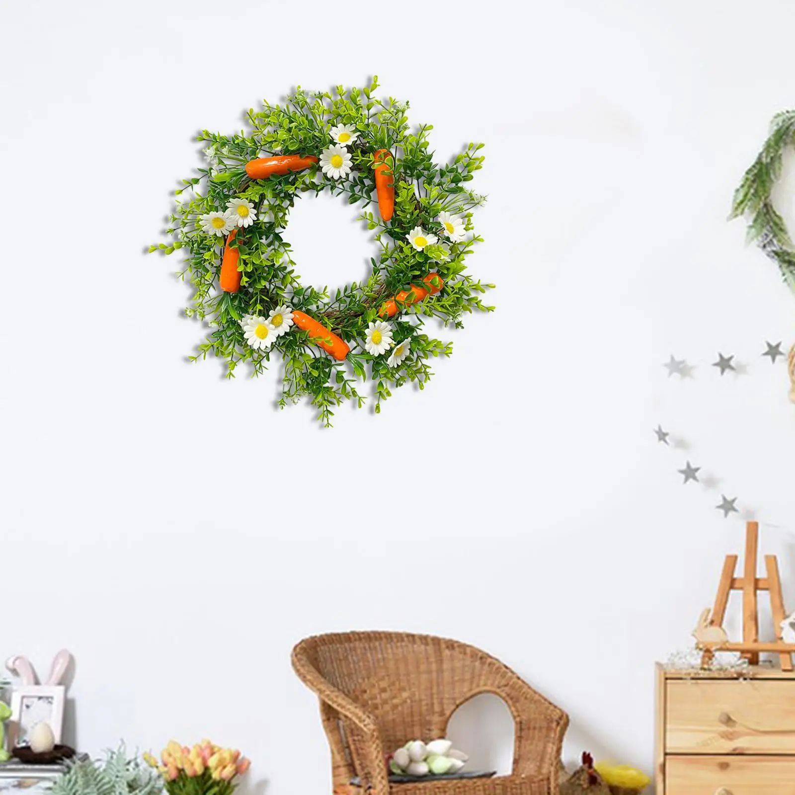 Easter Carrot Leaf Wreath Front Door Hanging Artificial Eucalyptus Leaves Wreath for Holiday Party Indoor Outdoor Wedding Decor