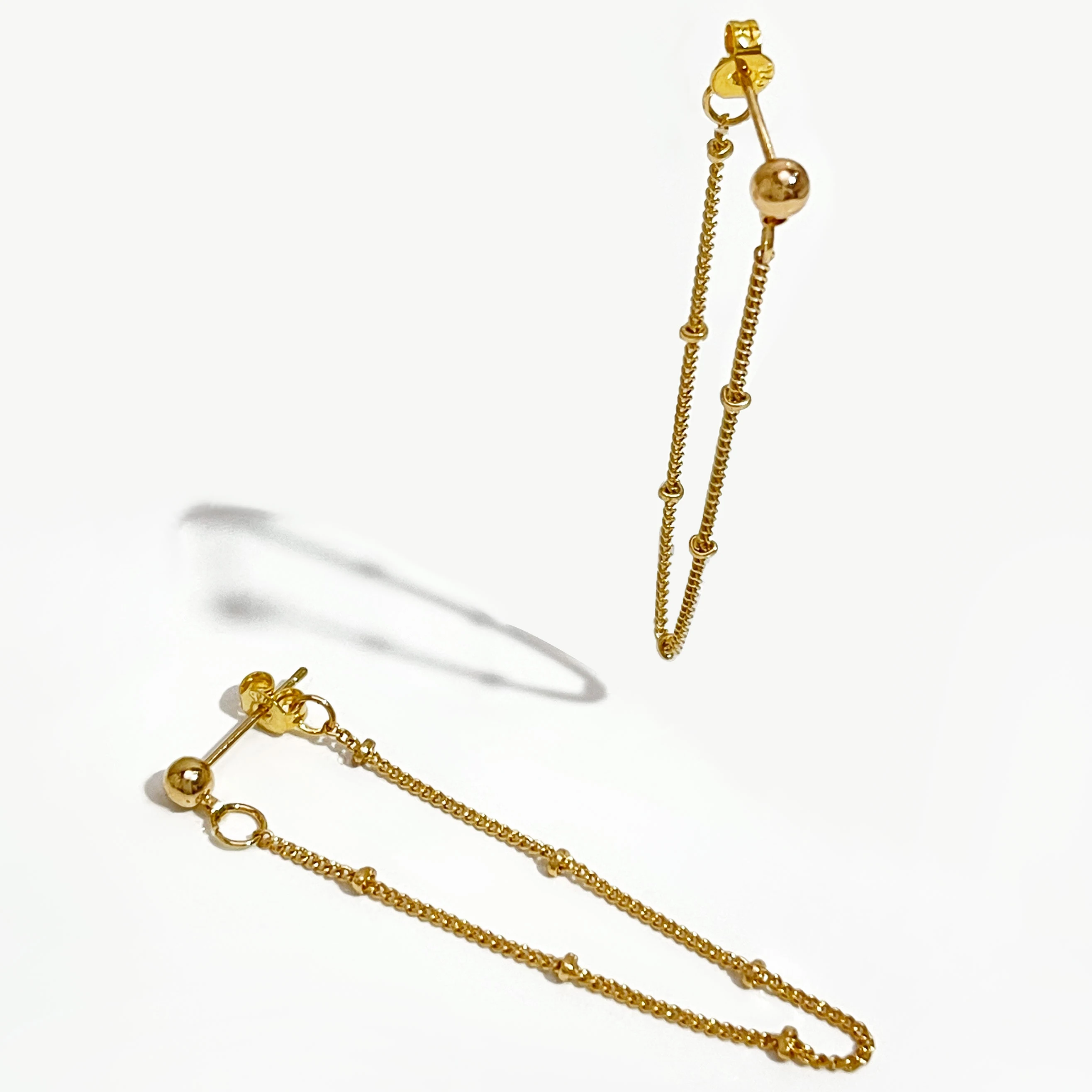 4mm Ball Tiny Beaded Chain Ear Jacket Earrings for Women Minimalist Thin Chain Earrings New Simple Ear Cuff