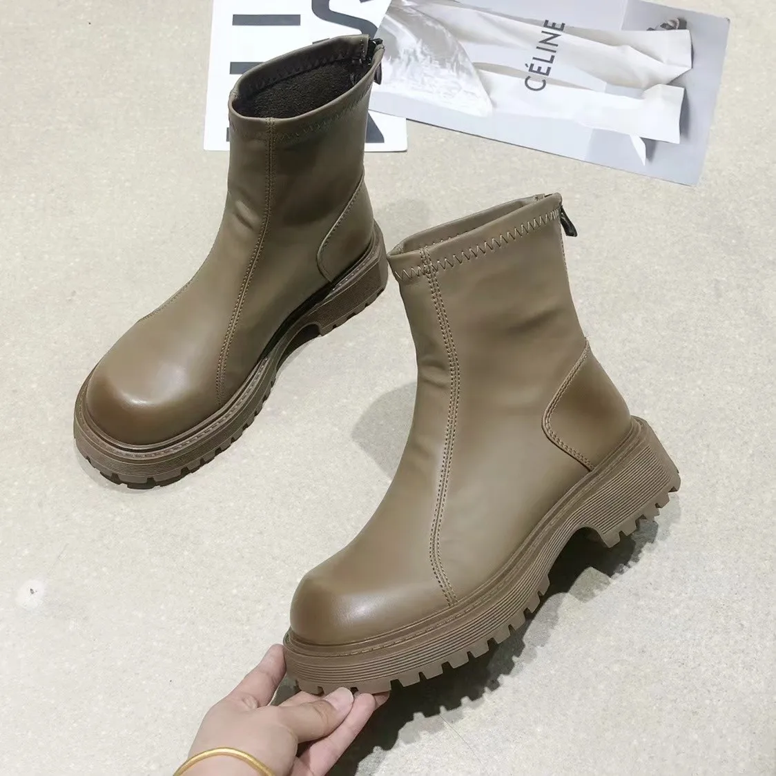 Women Ankle Boots Thick Heels Mature Fashion Concise Genuine Leather Shoes Woman Working Outdoor Casual New Luxury Brand Woman