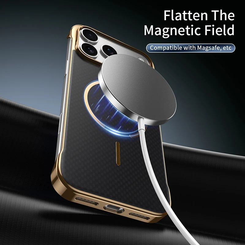 Magsafe Magnetic Wireless Charging Carbon Fiber Shockproof Phone Case with Frameless Air Bumper Design