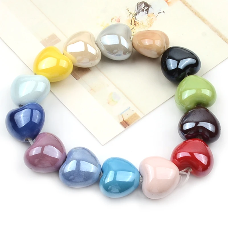 3D Heart Ceramic Beads Loose Charms Beads for Jewelry Making