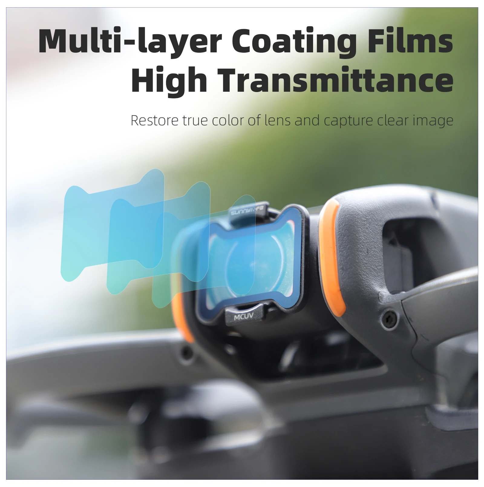 Filtre ND8 pour DJI Mini 3 Pro, avec reflets lumineux sur la surface.