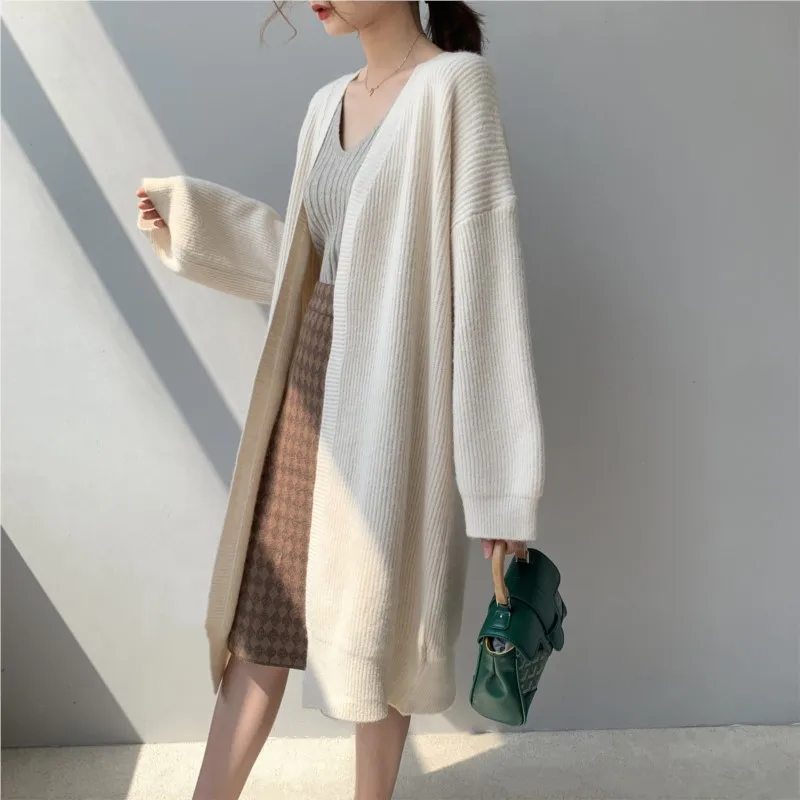 

Johnature Casual Cardigan Long Coats 2023 Autumn Winter New Commuting Loose Knit Jacket Women Solid Color Outerwear Coats