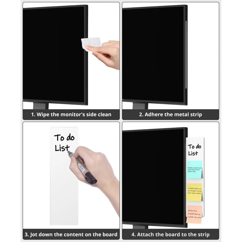 Monitor Note Holder Computer Monitor Memo Pad Magnetic Memo Whiteboard with Self-adhesive Metal Strips 2 for Computer